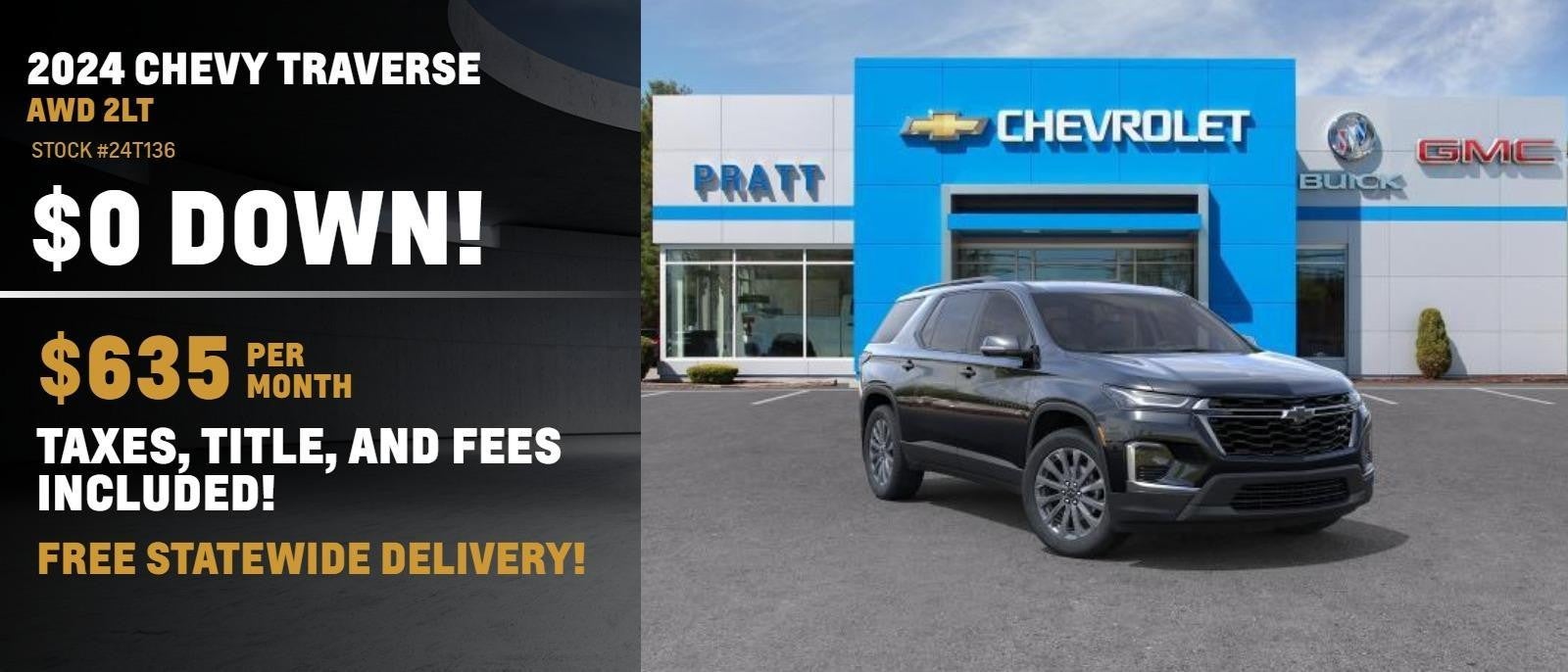 2024 Chevrolet Traverse AWD 2LT. $0 down, $635 per month. Sale ends April 1st, 2024