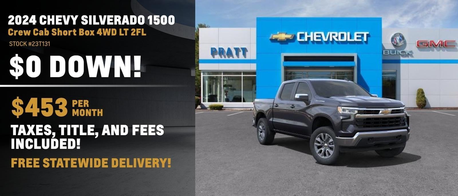 2024 Chevrolet Silverado 1500 Crew Cab Short Box 4WD LT 2FL. $0 down, $453 per month.