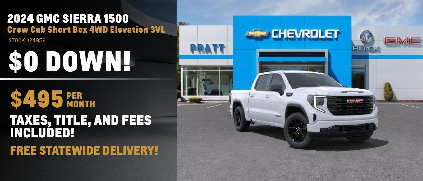 2024 GMC Sierra 1500 Crew Cab Short Box 4WD Elevation 3VL. $0 down, $495 per month.